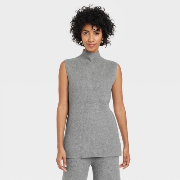A new day gray sleeveless turtleneck ribbed sweater nwt - Picture 1 of 4